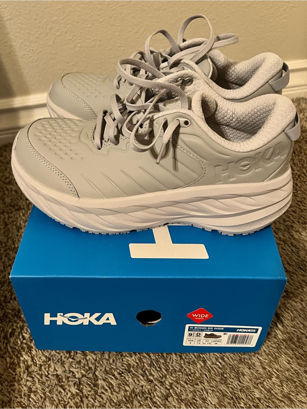 Never used Hoka Bondi SR Wide Light Grey Size 9 D. - Picture 3 of 6